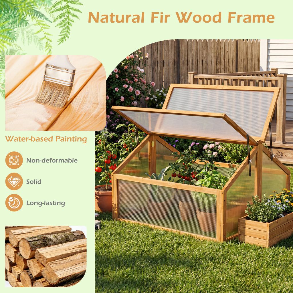 Wood Cold Frame Greenhouse with Transparent Roof – Style 2, Orange