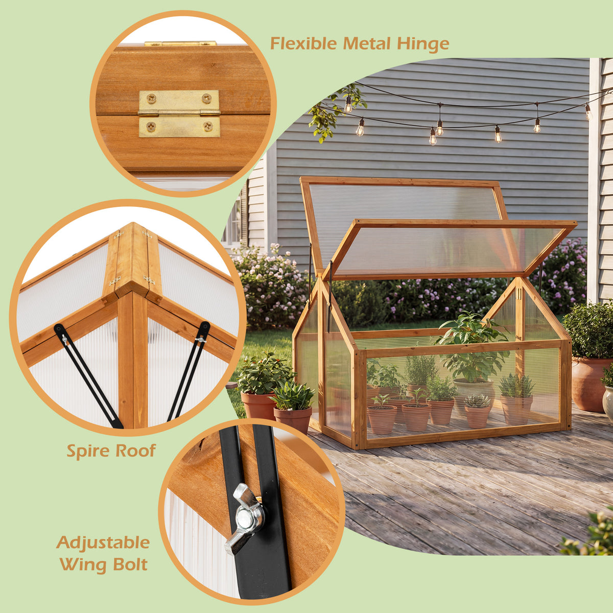 Wood Cold Frame Greenhouse with Transparent Roof – Style 2, Orange
