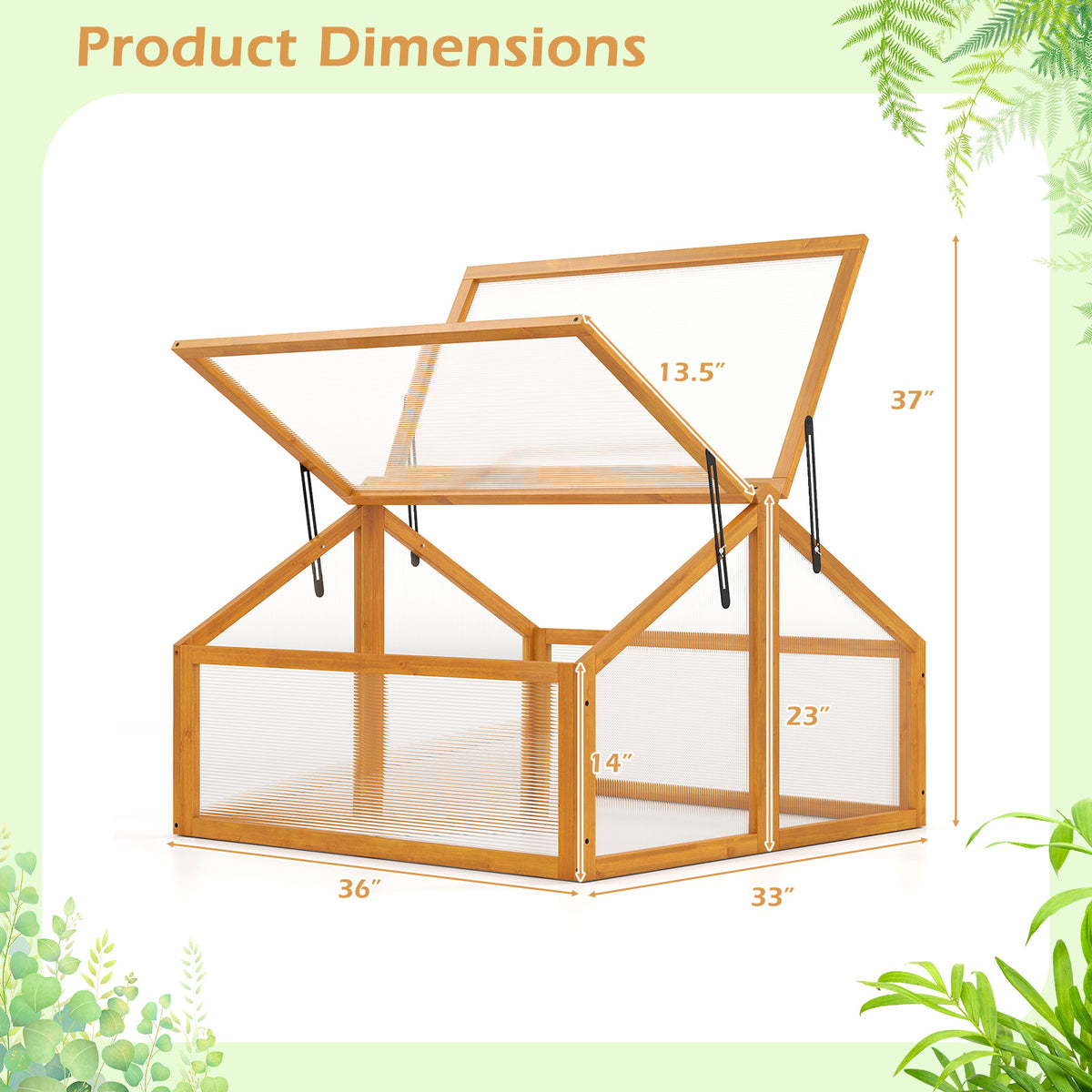 Wood Cold Frame Greenhouse with Transparent Roof – Style 2, Orange