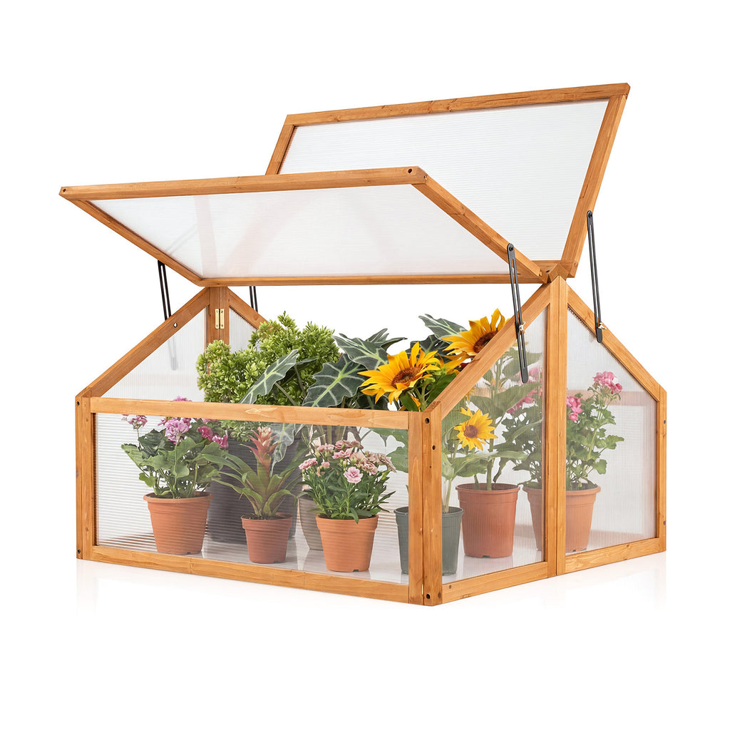 Wood Cold Frame Greenhouse with Transparent Roof – Style 2, Orange