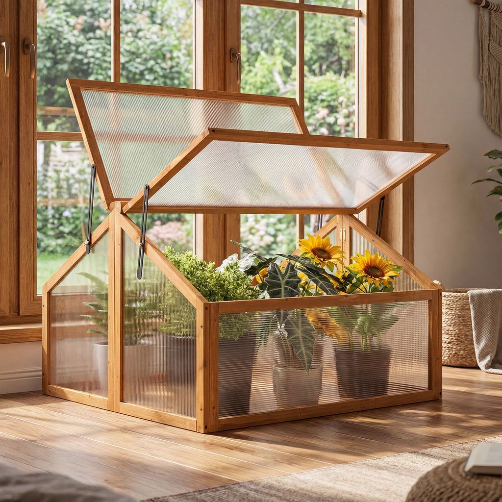 Wood Cold Frame Greenhouse with Transparent Roof – Style 2, Orange
