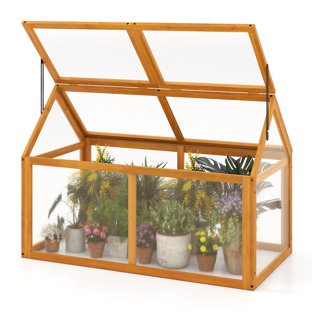 Wood Cold Frame Greenhouse Raised Planter - Style 1, Orange