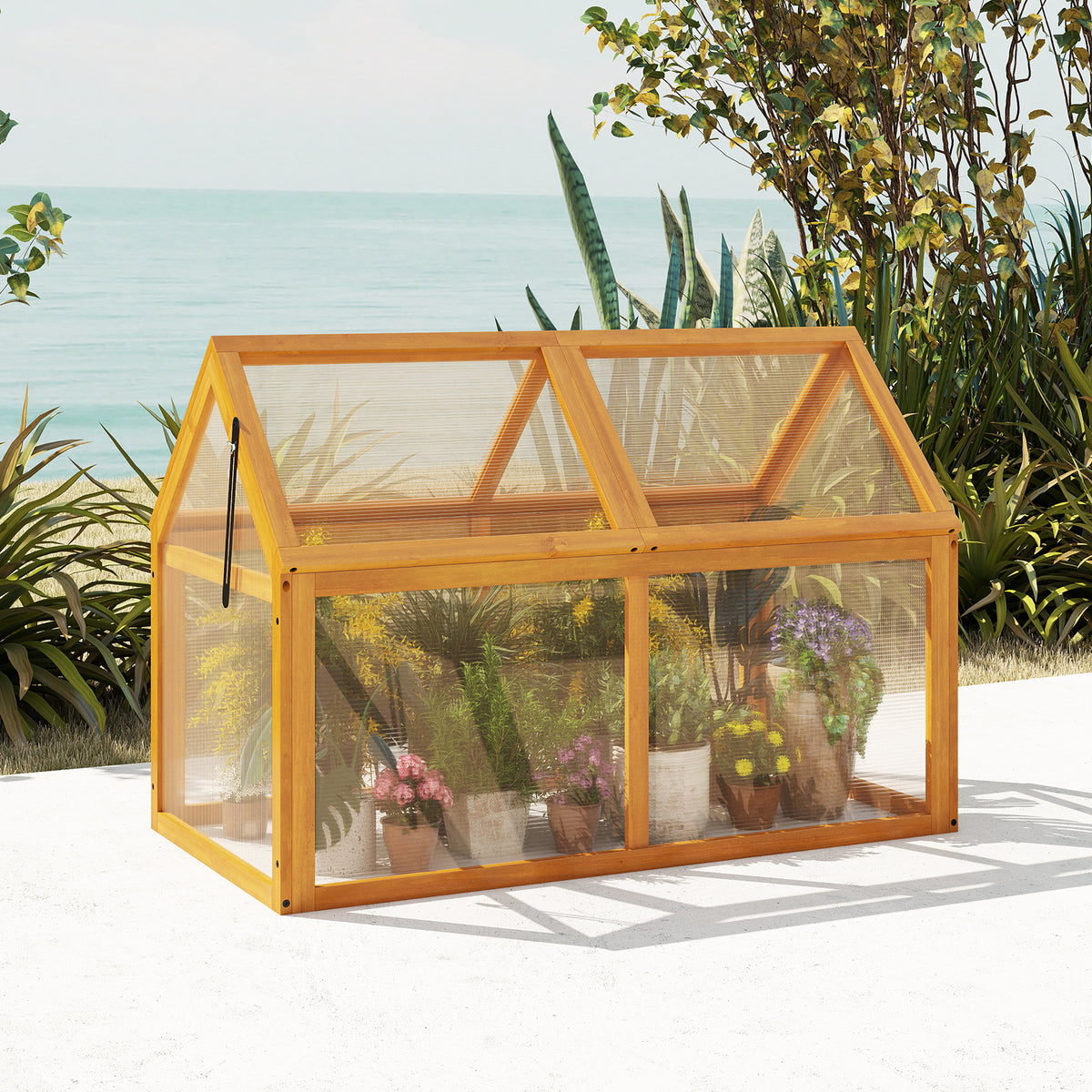 Wood Cold Frame Greenhouse Raised Planter - Style 1, Orange