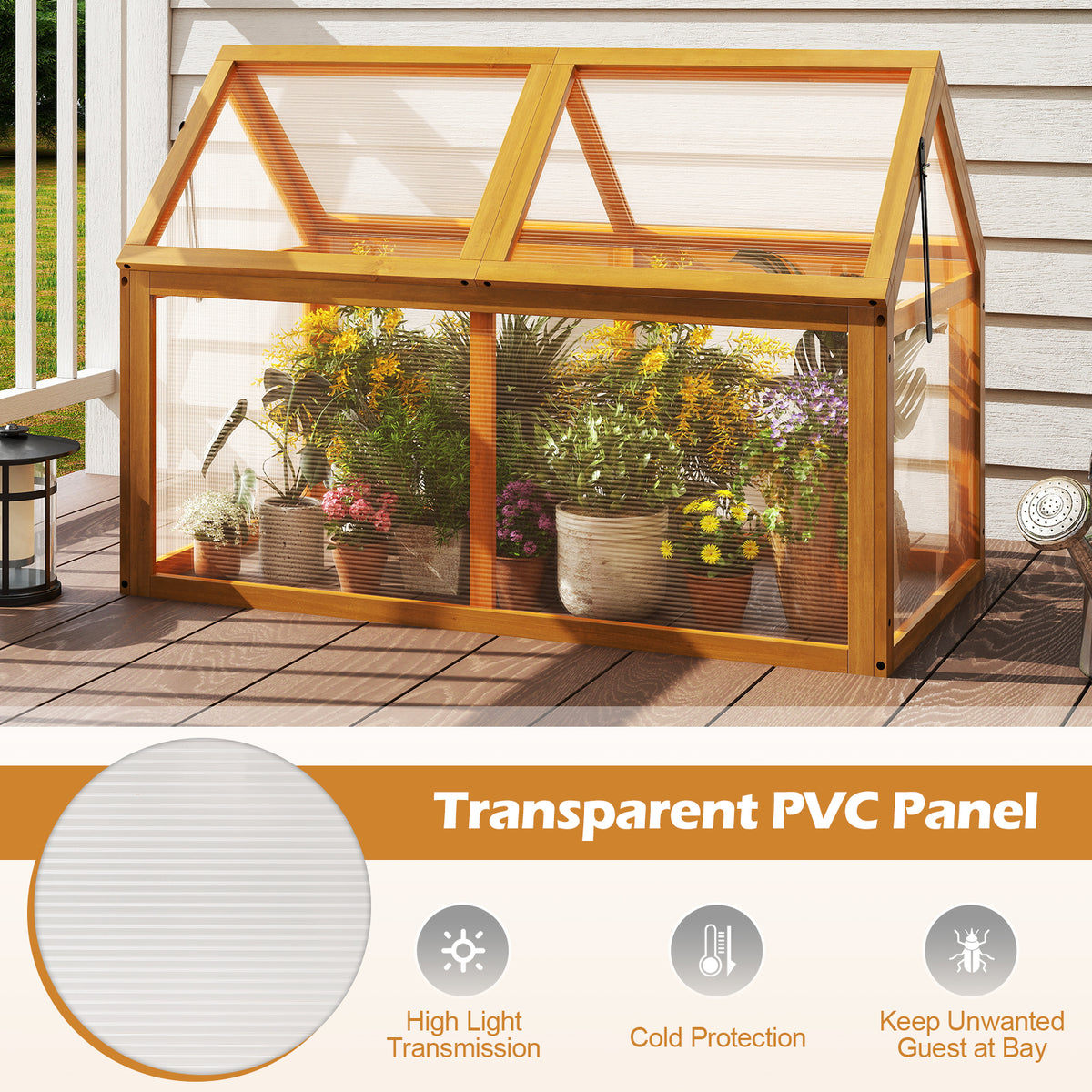 Wood Cold Frame Greenhouse Raised Planter - Style 1, Orange