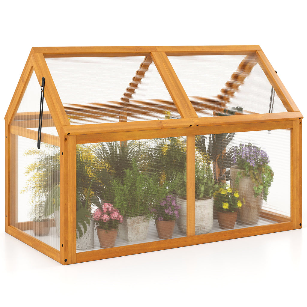 Wood Cold Frame Greenhouse with Polycarbonate Roof - Style 3, Orange
