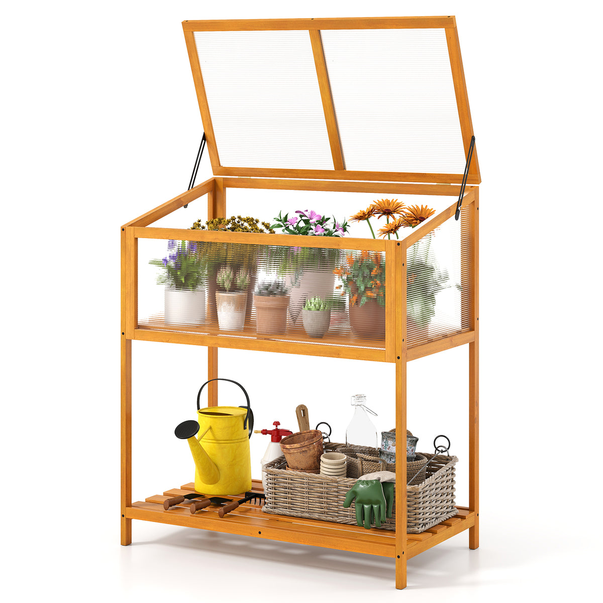 Wood Cold Frame Greenhouse with Roof - Orange, Style 4