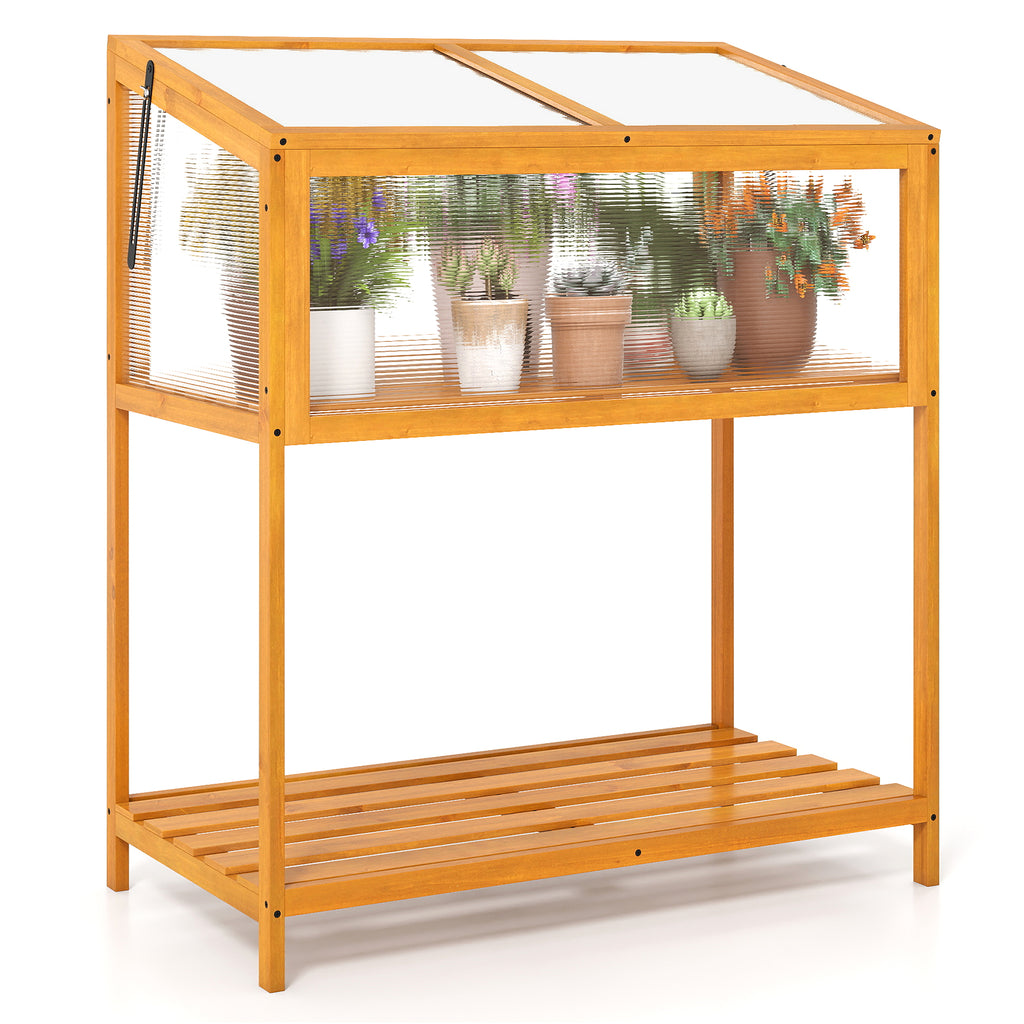 Wood Cold Frame Greenhouse with Roof - Orange, Style 4