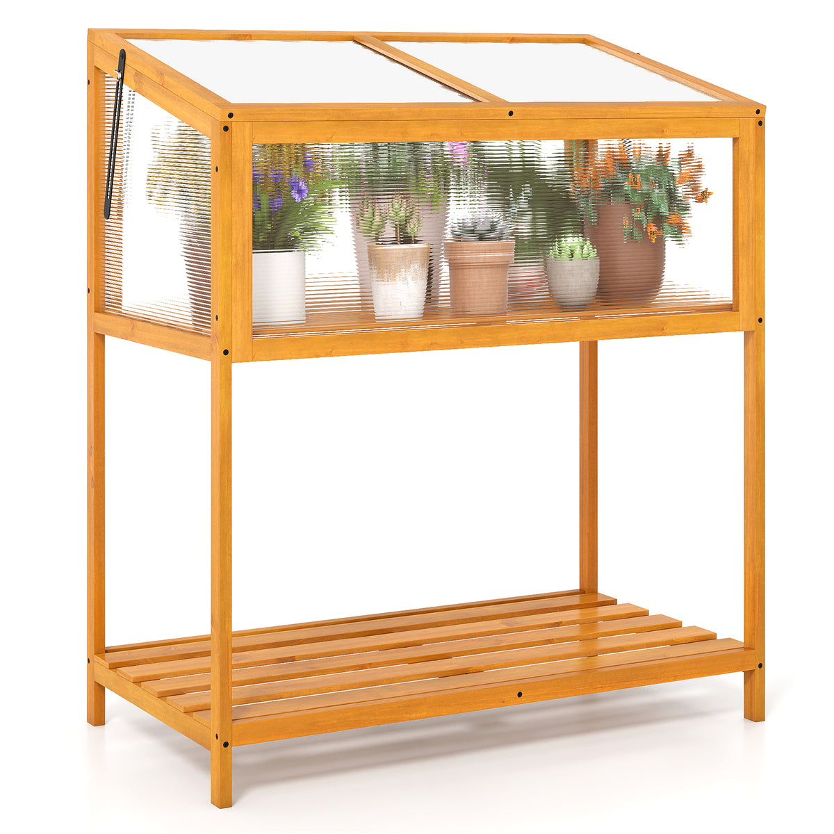 Wood Cold Frame Greenhouse with Roof - Orange, Style 4