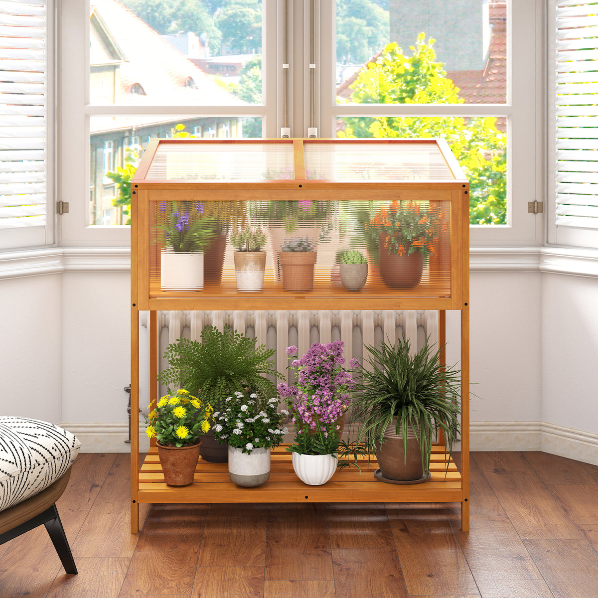 Wood Cold Frame Greenhouse with Roof - Orange, Style 4