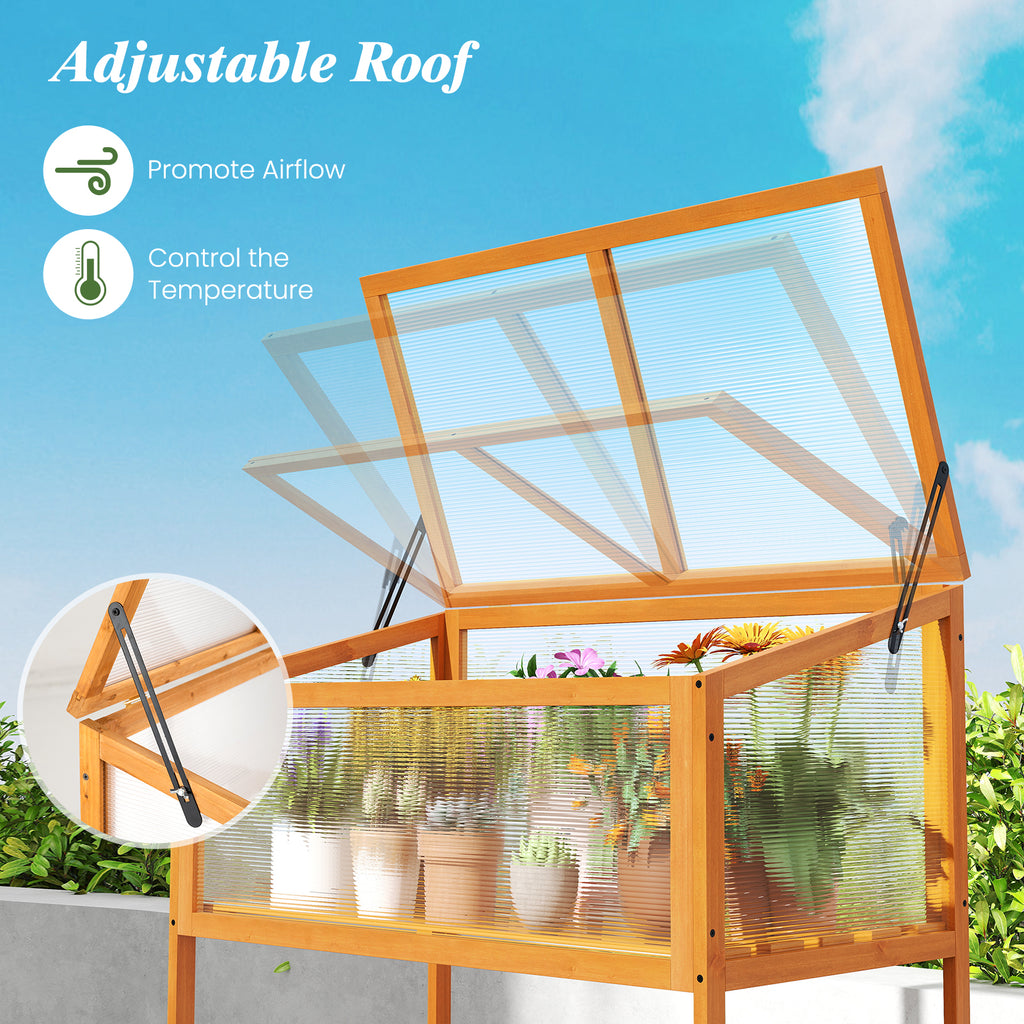 Wood Cold Frame Greenhouse with Roof - Orange, Style 4