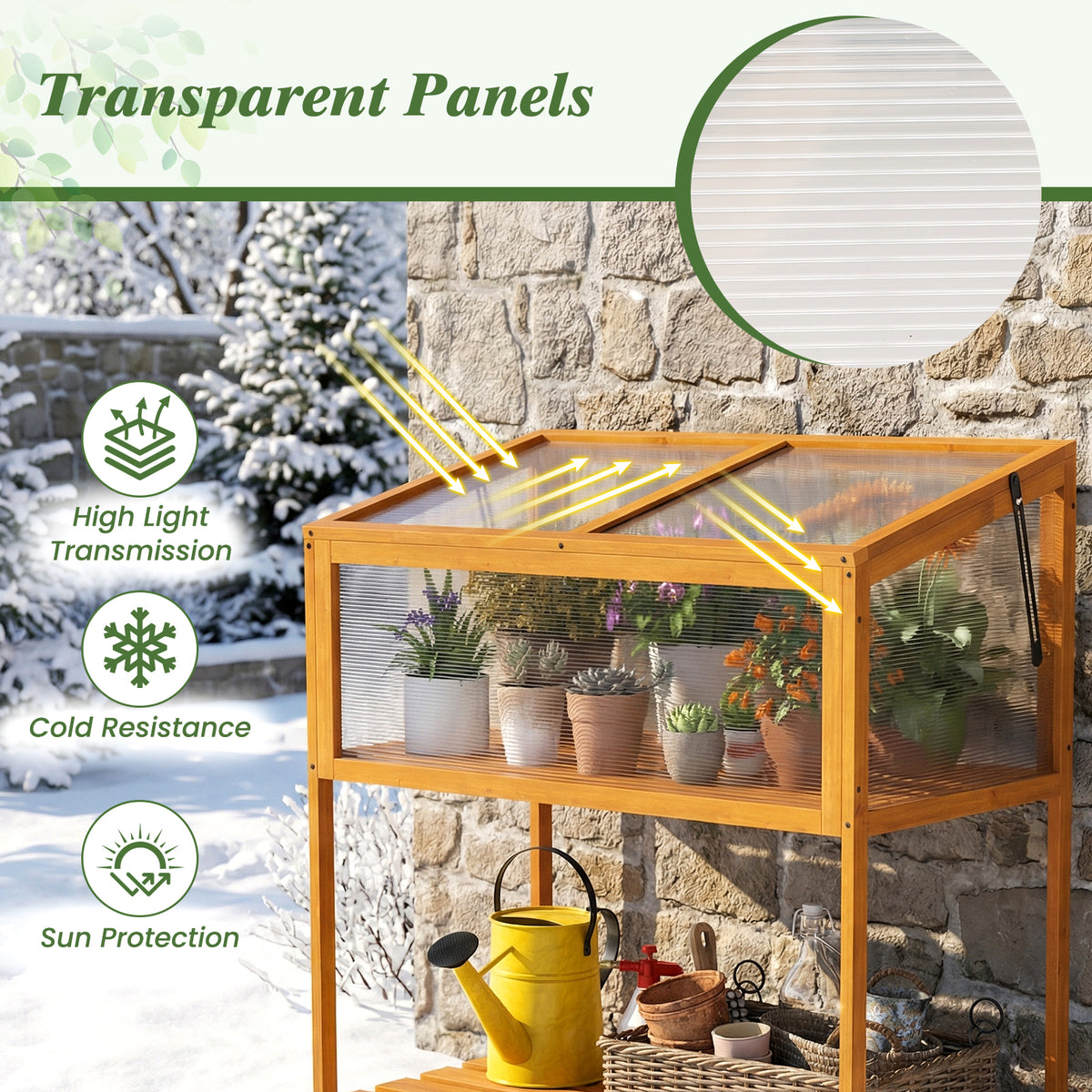 Wood Cold Frame Greenhouse with Roof - Orange, Style 4