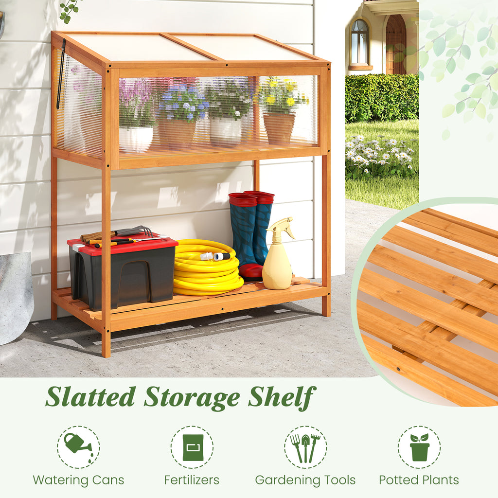 Wood Cold Frame Greenhouse with Roof - Orange, Style 4