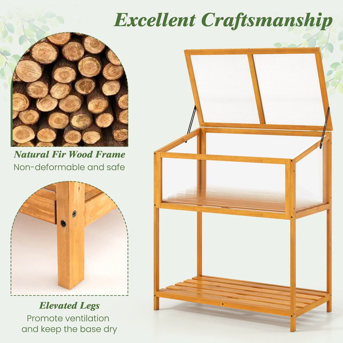 Wood Cold Frame Greenhouse with Roof - Orange, Style 4