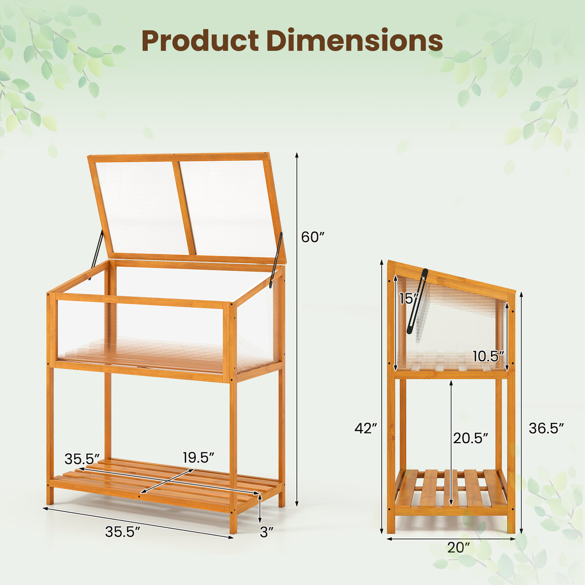 Wood Cold Frame Greenhouse with Roof - Orange, Style 4