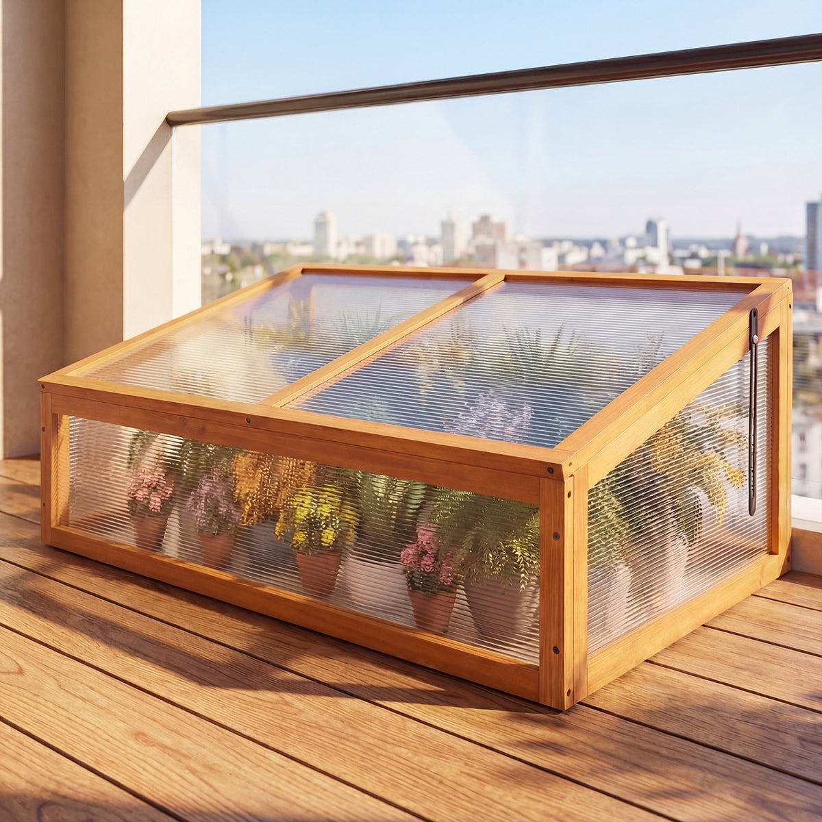 Wood Cold Frame Greenhouse with Polycarbonate Roof - Style 3, Orange