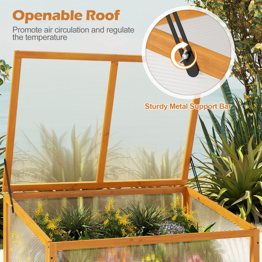 Wood Cold Frame Greenhouse with Polycarbonate Roof - Style 3, Orange
