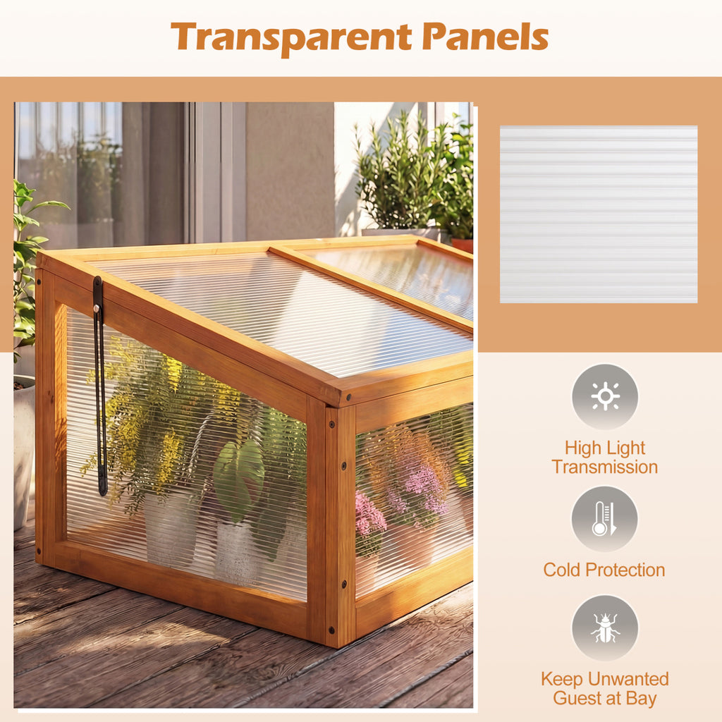 Wood Cold Frame Greenhouse with Polycarbonate Roof - Style 3, Orange