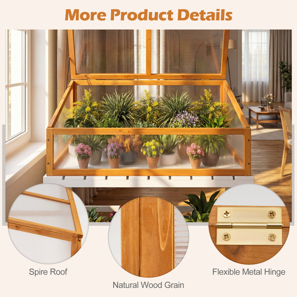 Wood Cold Frame Greenhouse with Polycarbonate Roof - Style 3, Orange
