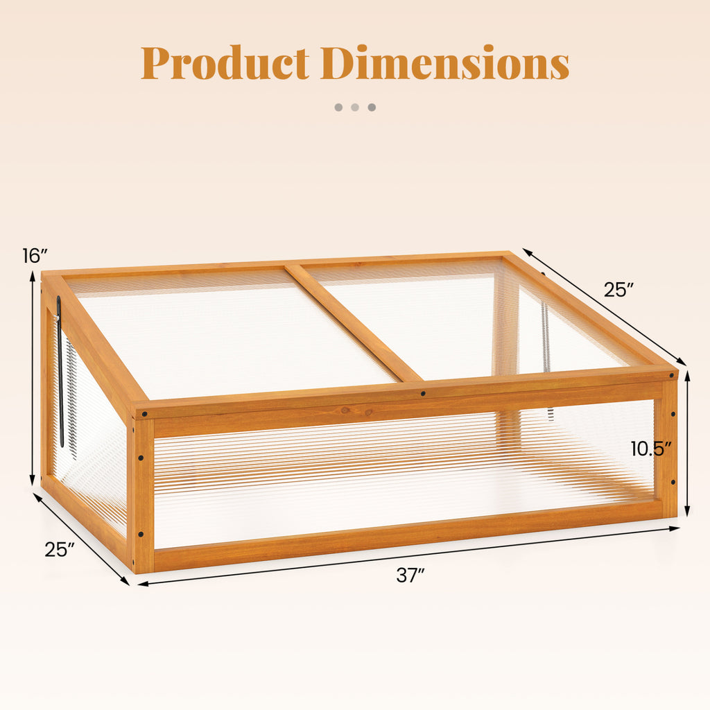 Wood Cold Frame Greenhouse with Polycarbonate Roof - Style 3, Orange