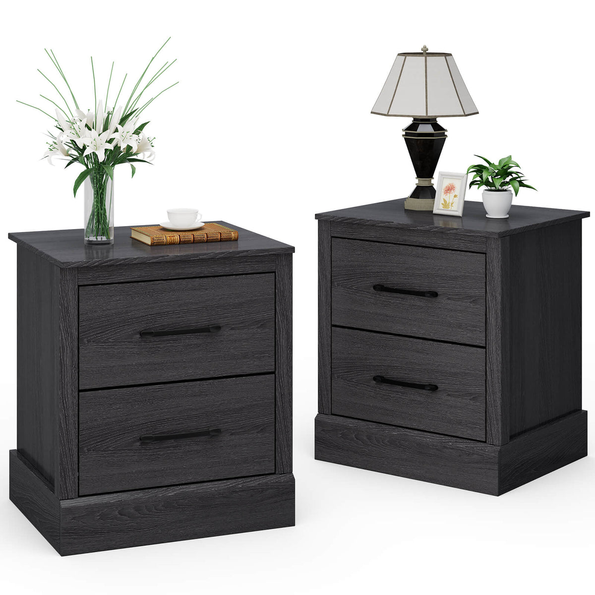Wood Nightstand with 2 Storage Drawers - Dark Gray