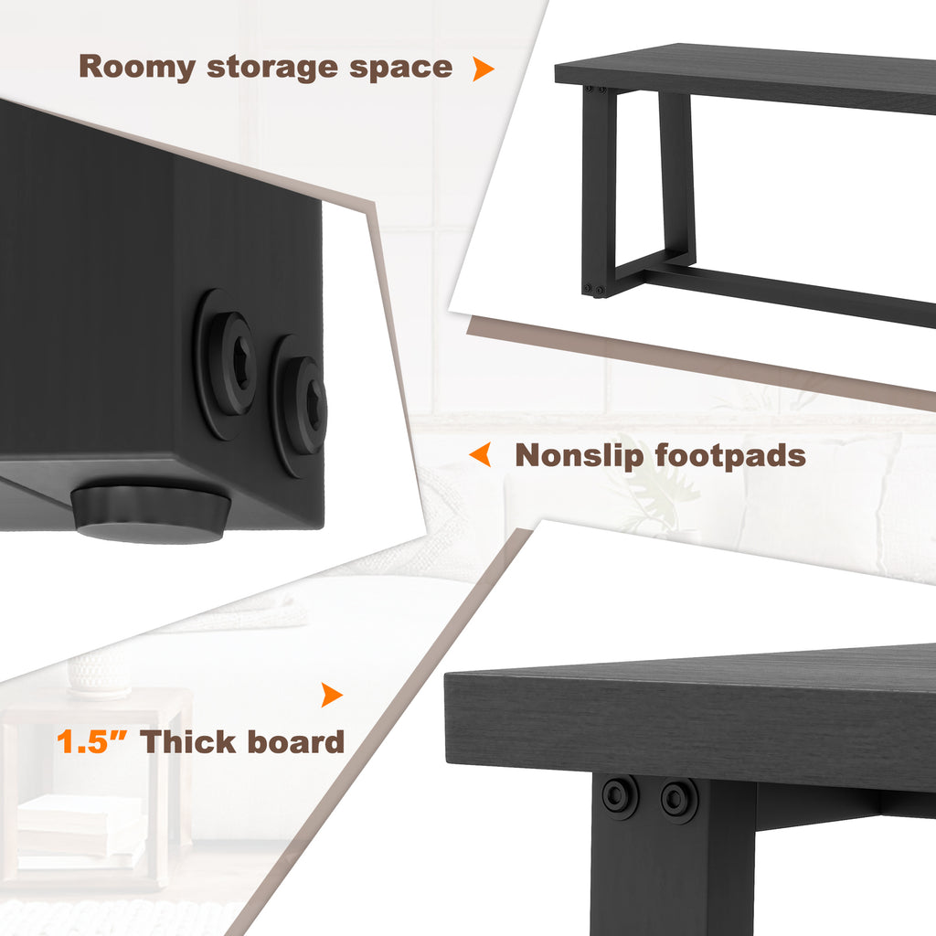 Wood Dining Bench with Metal Frame and Adjustable Footpads