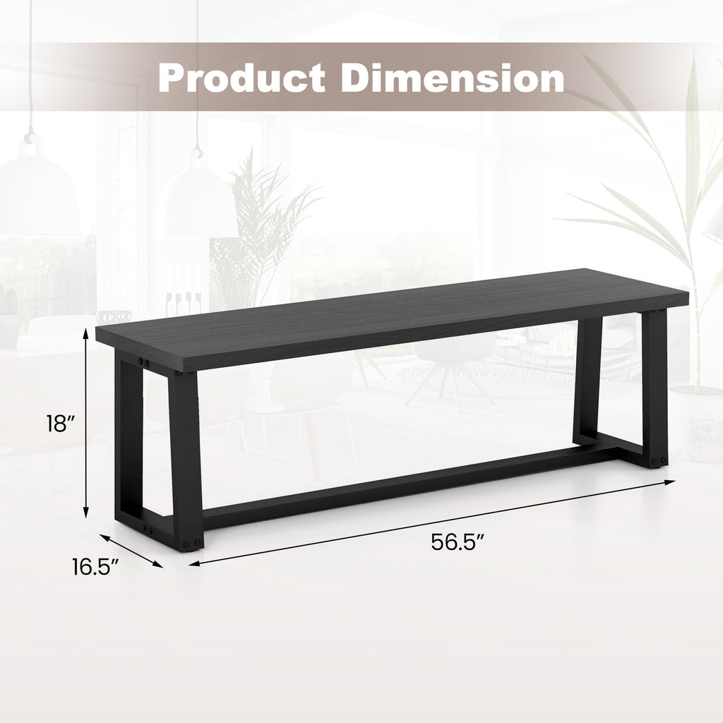 Wood Dining Bench with Metal Frame and Adjustable Footpads