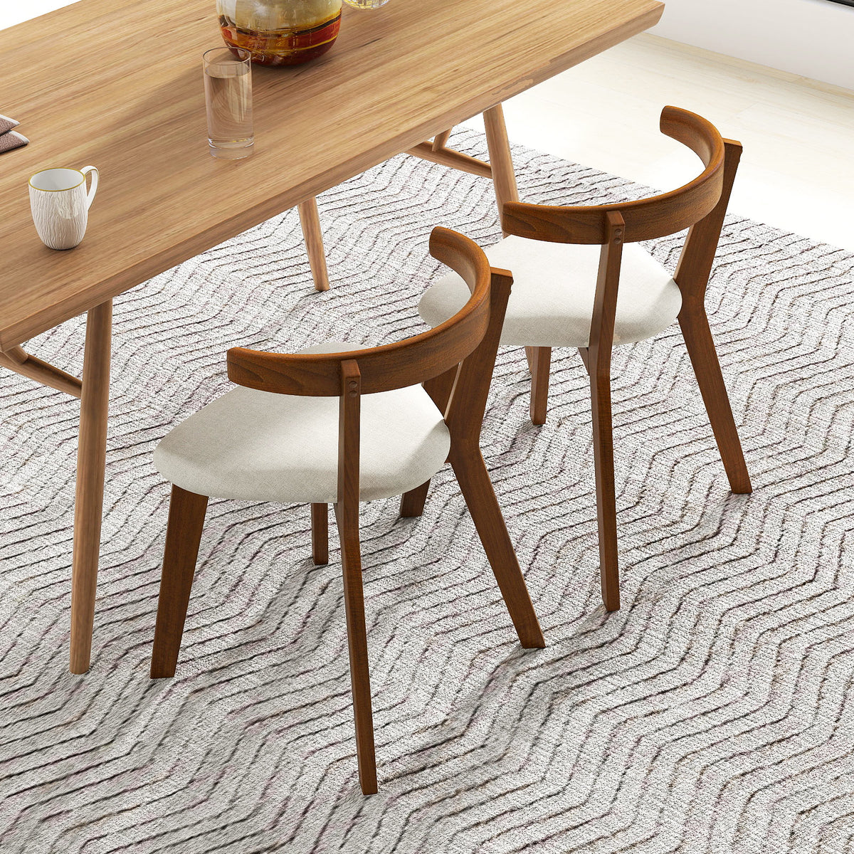 Wood Dining Chair Set of 2 with Padded Seat - Walnut