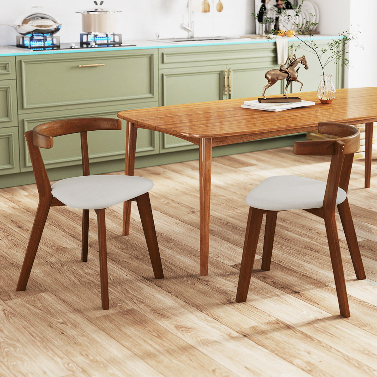 Wood Dining Chair Set of 2 with Padded Seat - Walnut