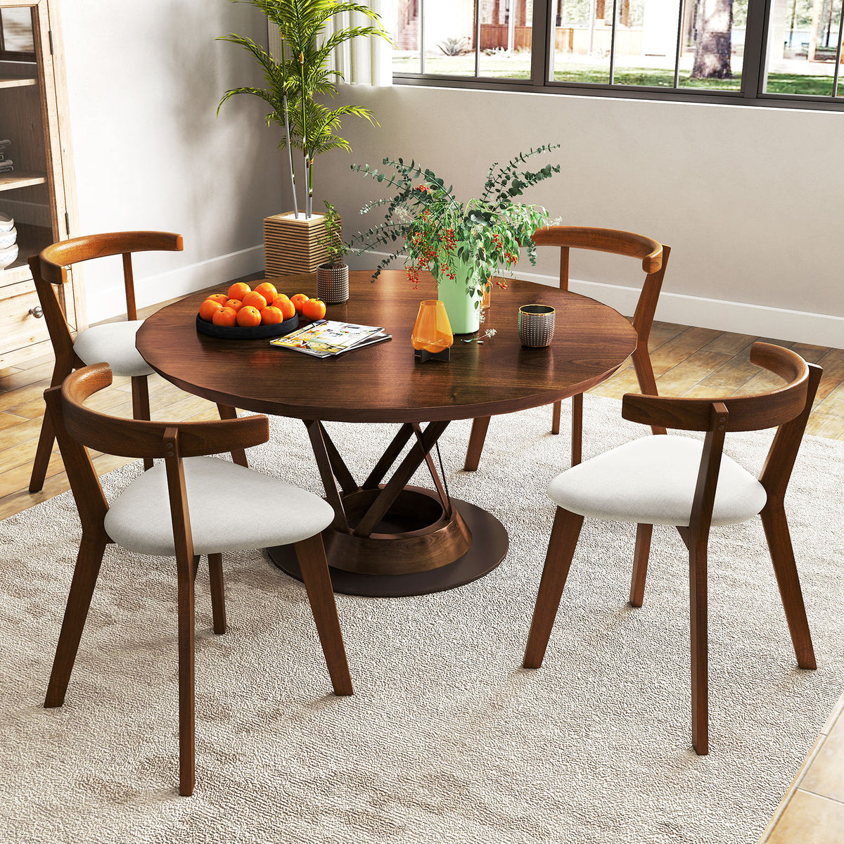 Wood Dining Chair Set of 2 with Padded Seat - Walnut