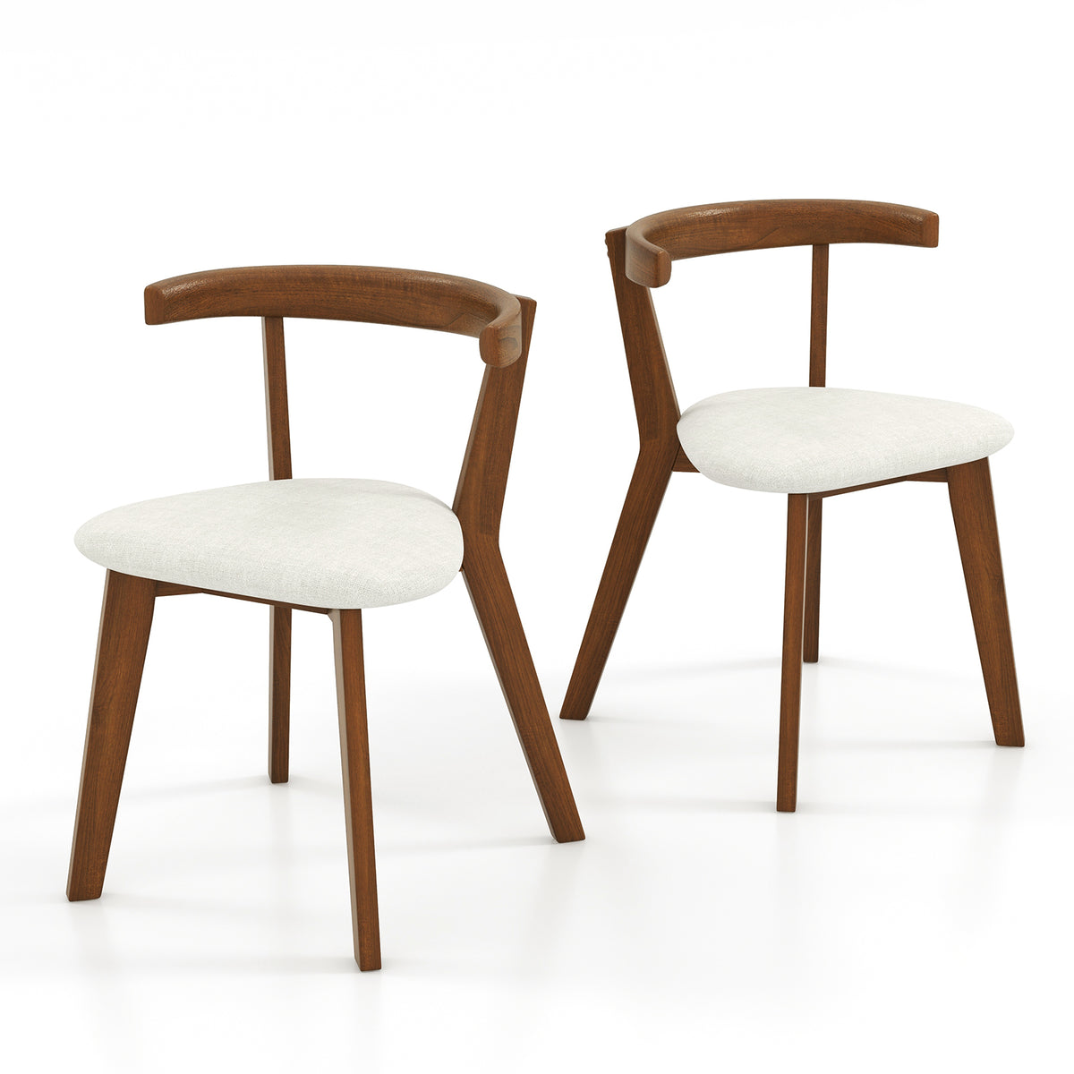Wood Dining Chair Set of 2 with Padded Seat - Walnut