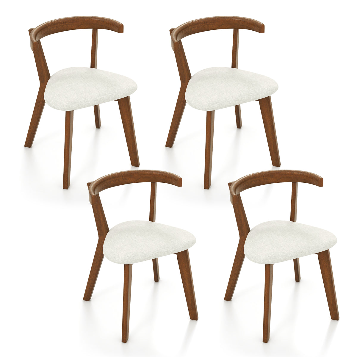 Wood Dining Chair Set of 2 with Padded Seat - Walnut