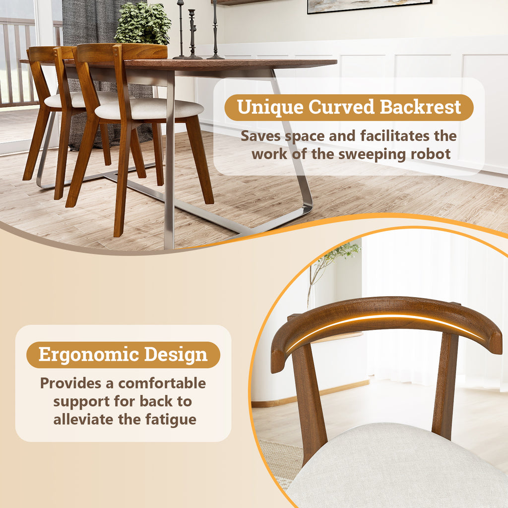 Wood Dining Chair Set of 2 with Padded Seat - Walnut