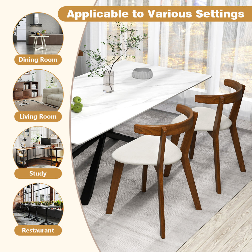 Wood Dining Chair Set of 2 with Padded Seat - Walnut
