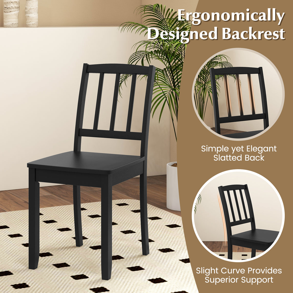 Wood Dining Chair Set of 2 - Black