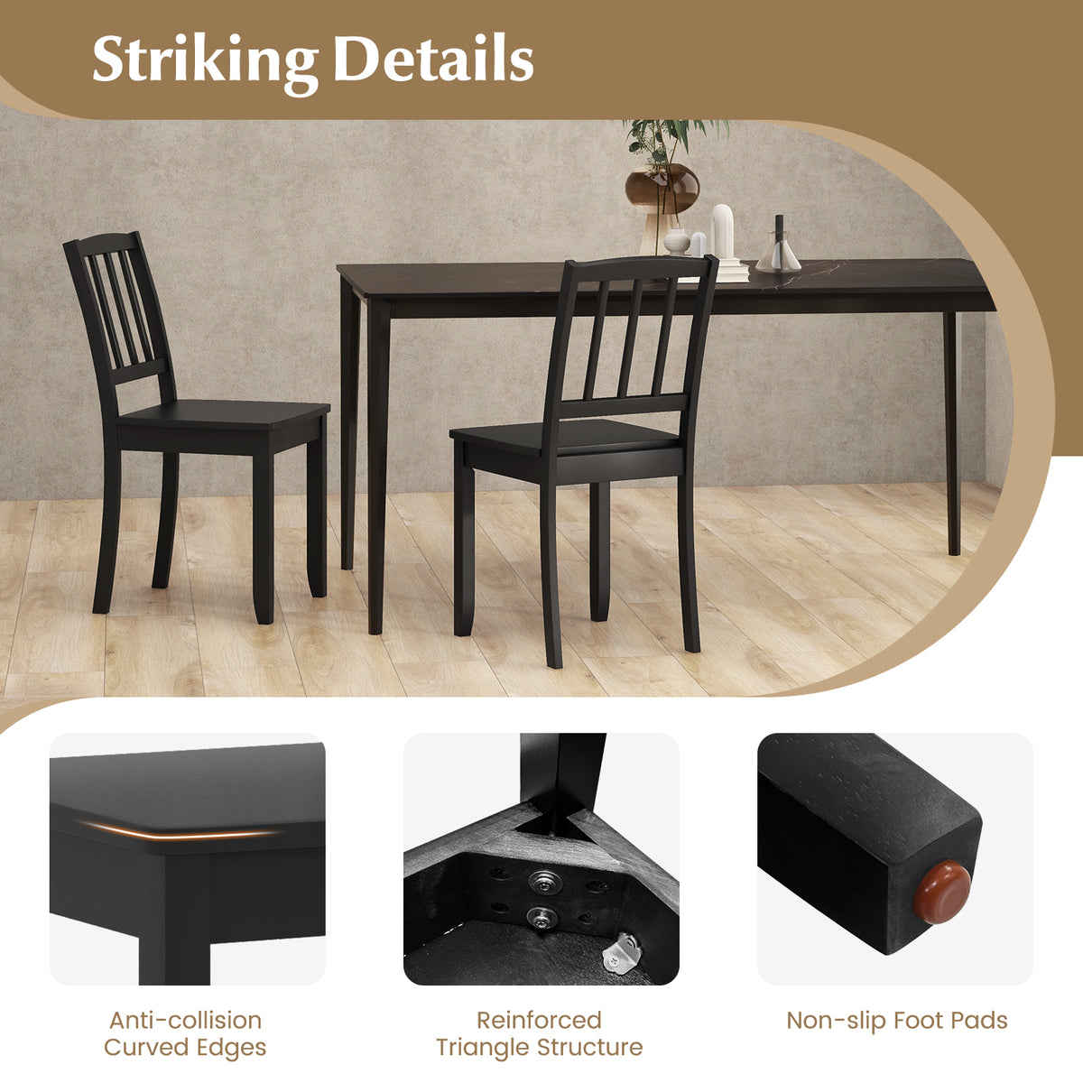 Wood Dining Chair Set of 2 - Black