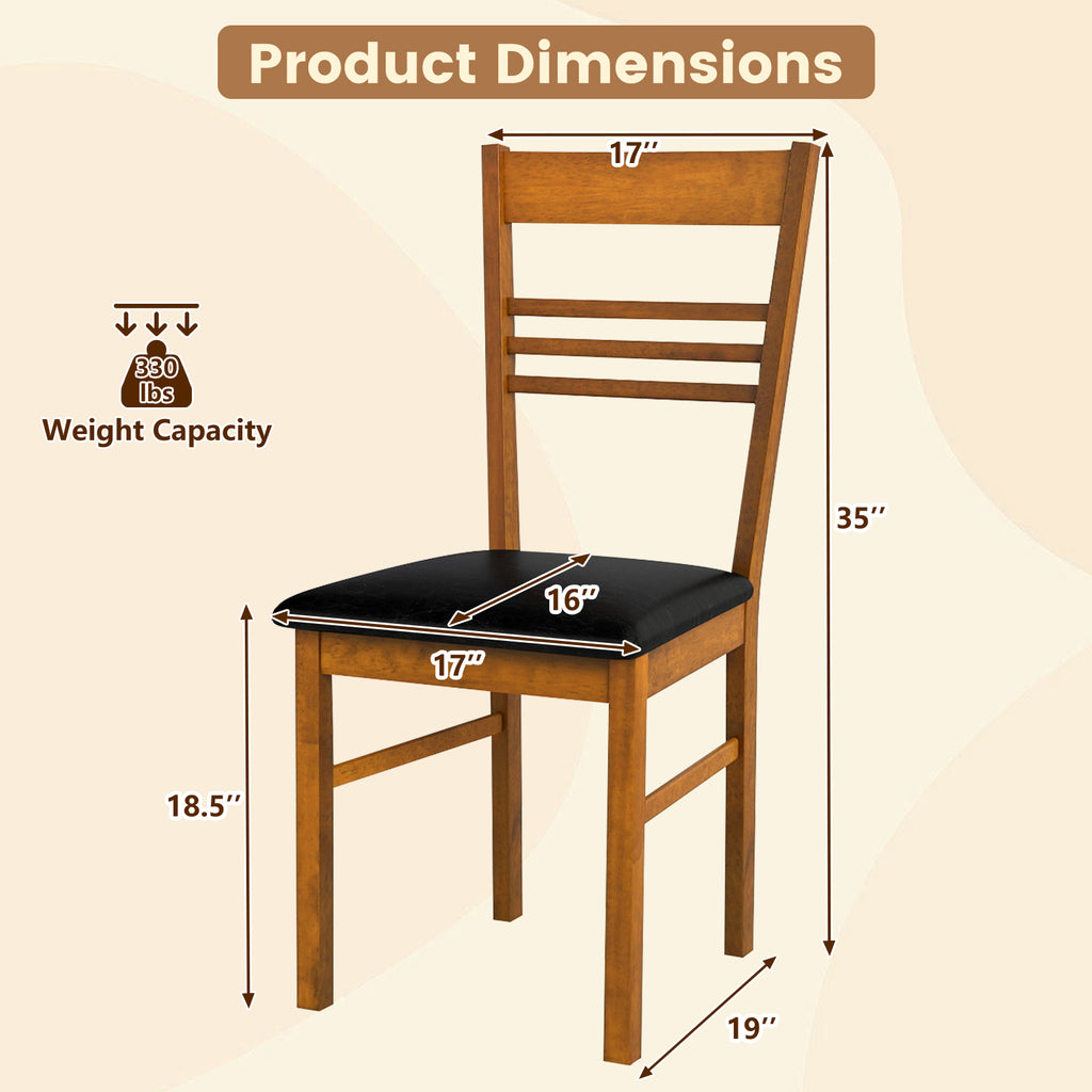 Wood Dining Chairs Set of 2 - Horizontal Slat Back, Walnut
