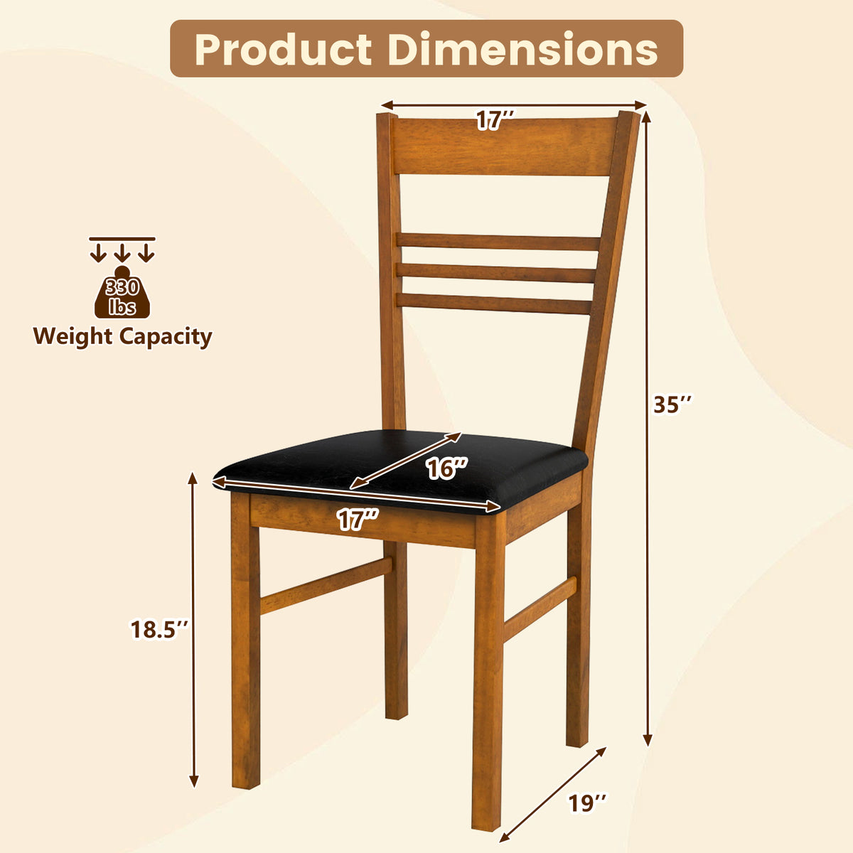 Wood Dining Chairs Set of 2 - Horizontal Slat Back, Walnut