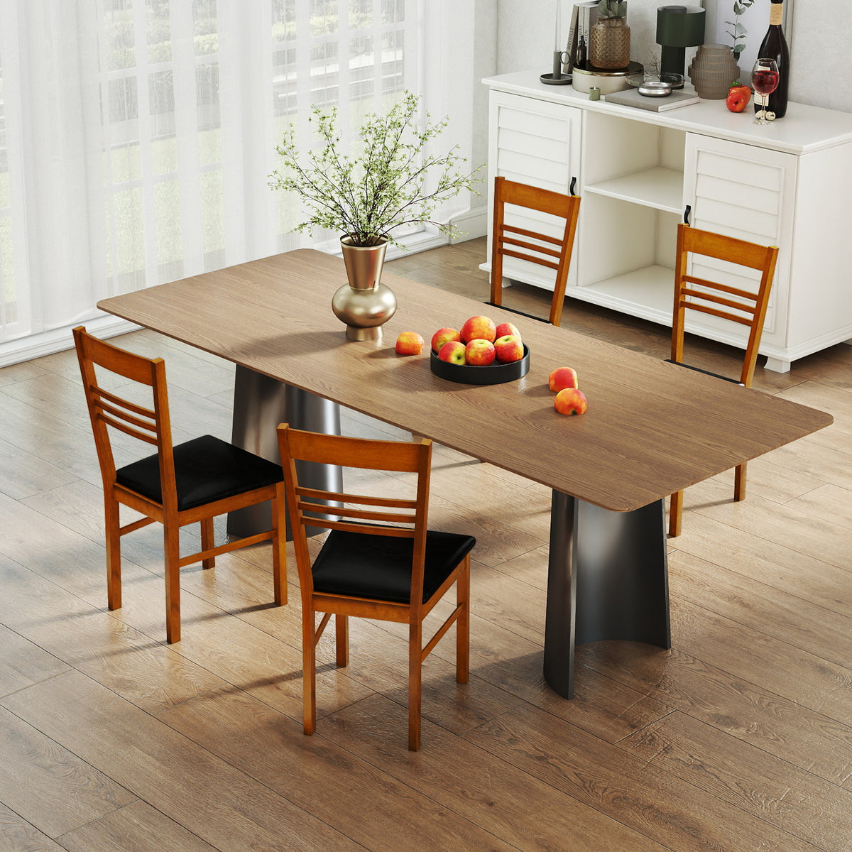 Wood Dining Chairs Set of 2 - Horizontal Slat Back, Walnut