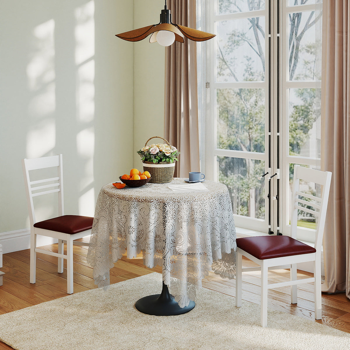 Wood Dining Chairs Set of 2, White - Horizontal Slat Back