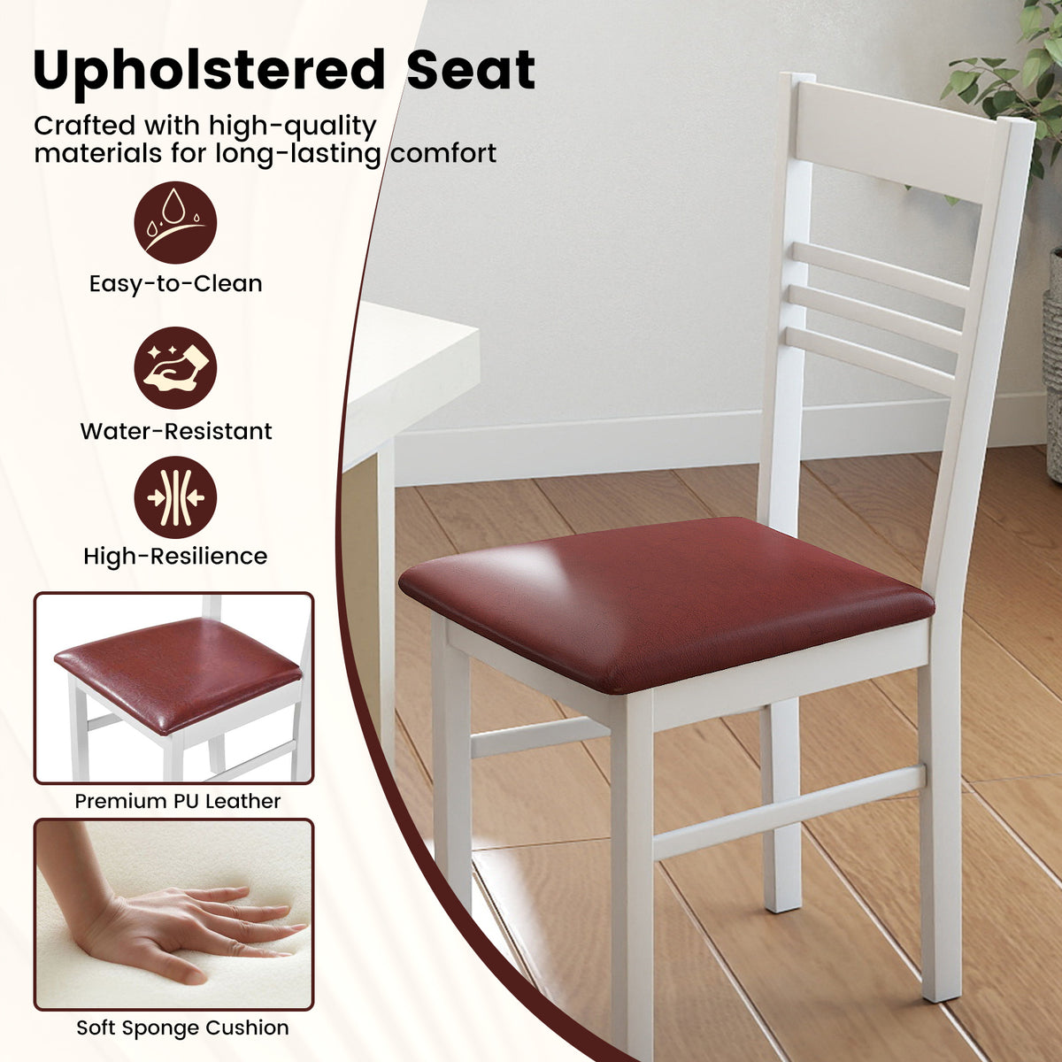 Wood Dining Chairs Set of 2, White - Horizontal Slat Back
