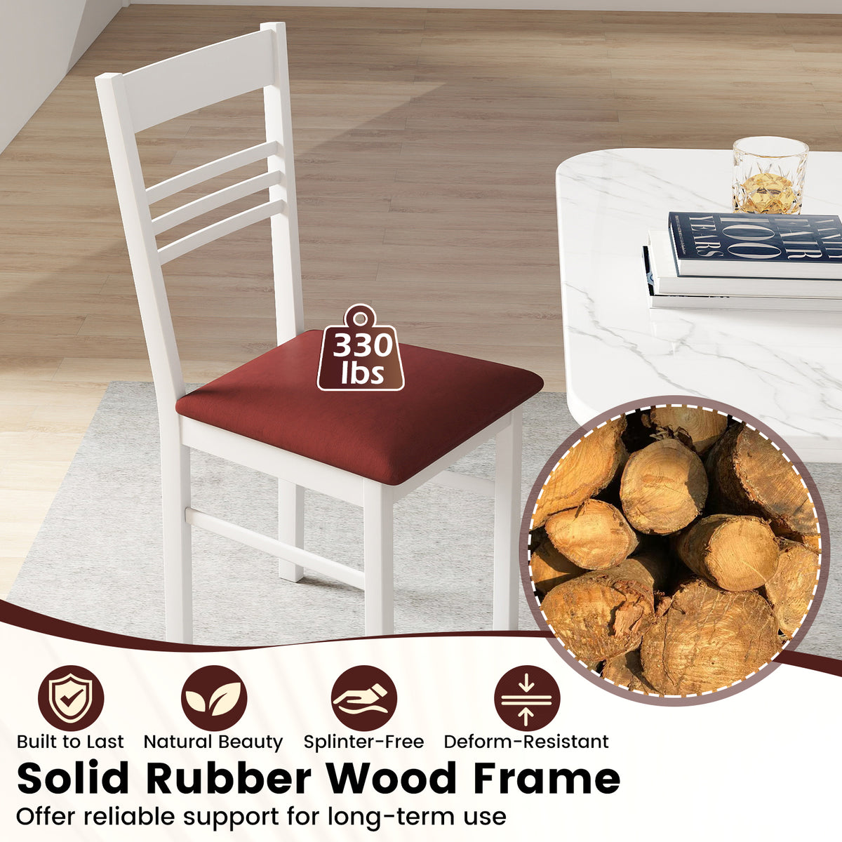 Wood Dining Chairs Set of 2, White - Horizontal Slat Back