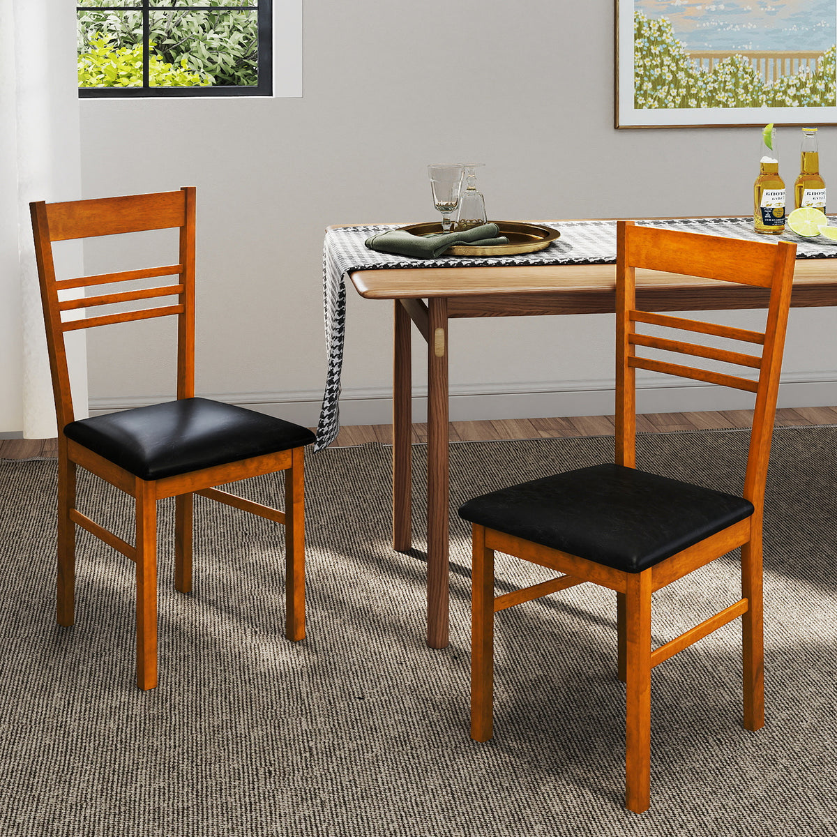 Wood Dining Chairs Set of 2, White - Horizontal Slat Back