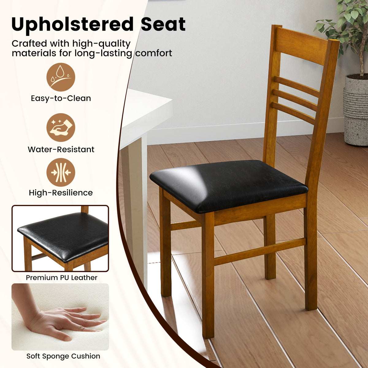 Wood Dining Chairs Set of 4, Walnut - Horizontal Slat Back