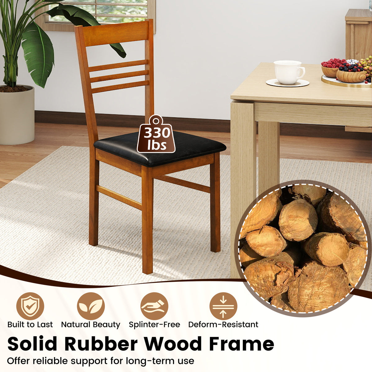 Wood Dining Chairs Set of 4, Walnut - Horizontal Slat Back