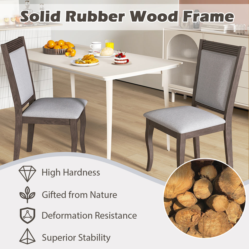 Dining Chairs Set of 2, Rubber Wood Frame, Padded Linen Seat - Brown