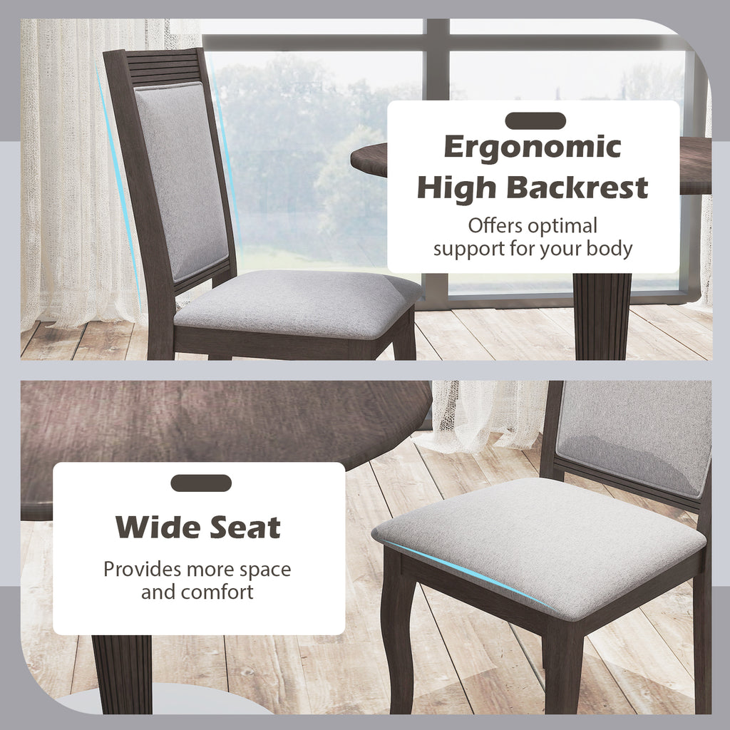 Dining Chairs Set of 2, Rubber Wood Frame, Padded Linen Seat - Brown