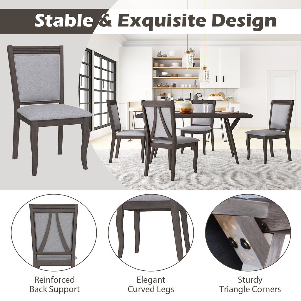 Dining Chairs Set of 2, Rubber Wood Frame, Padded Linen Seat - Brown