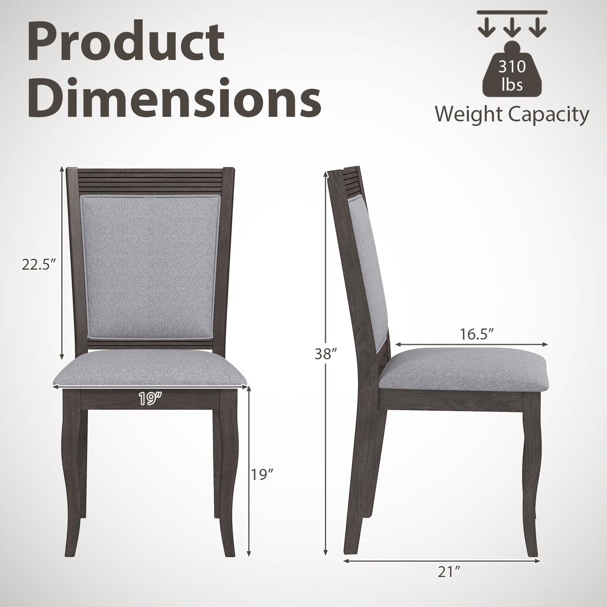 Dining Chairs Set of 2, Rubber Wood Frame, Padded Linen Seat - Brown
