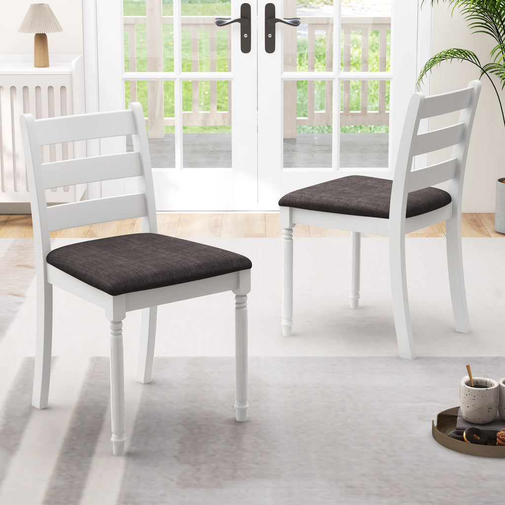Set of 2 Rubber Wood Dining Chairs with Padded Seat - White