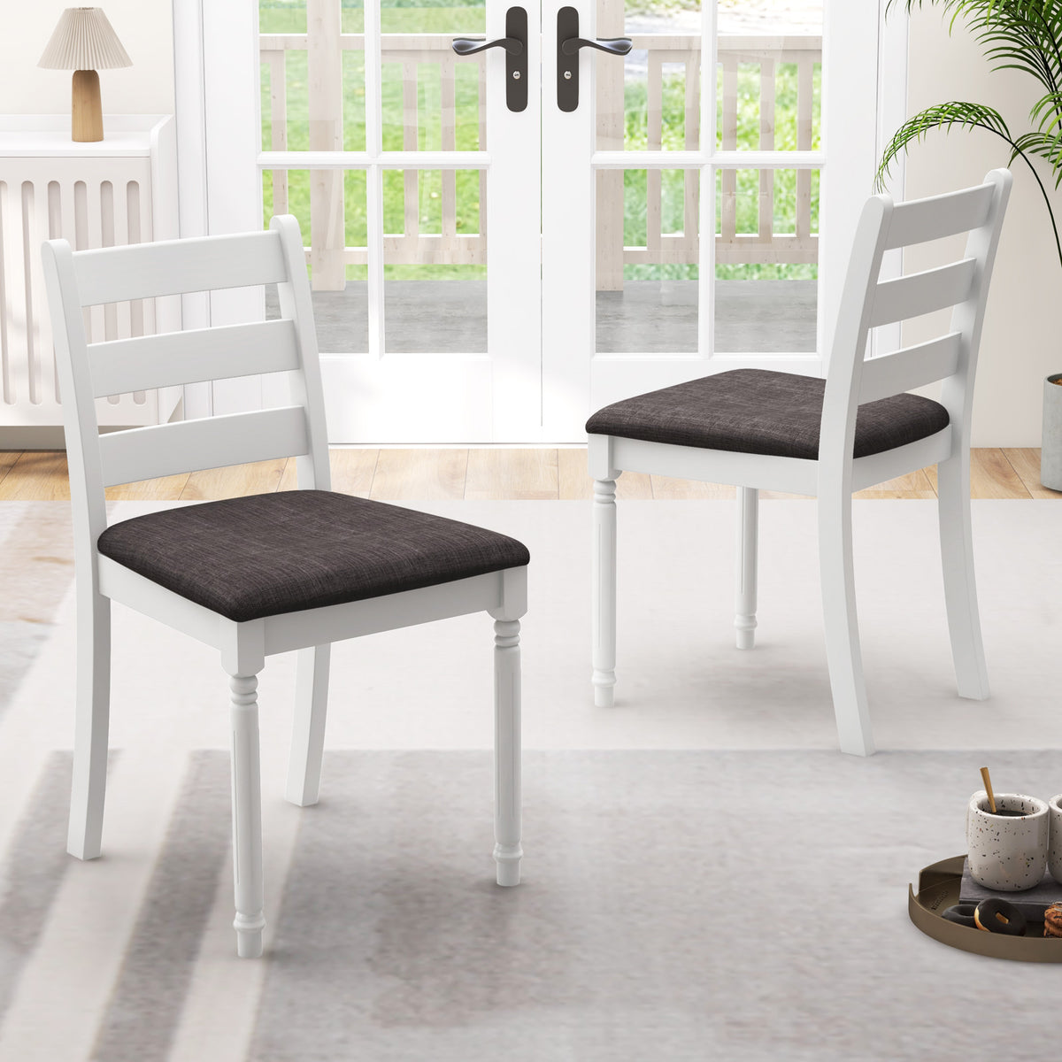 Set of 2 Rubber Wood Dining Chairs with Padded Seat - White